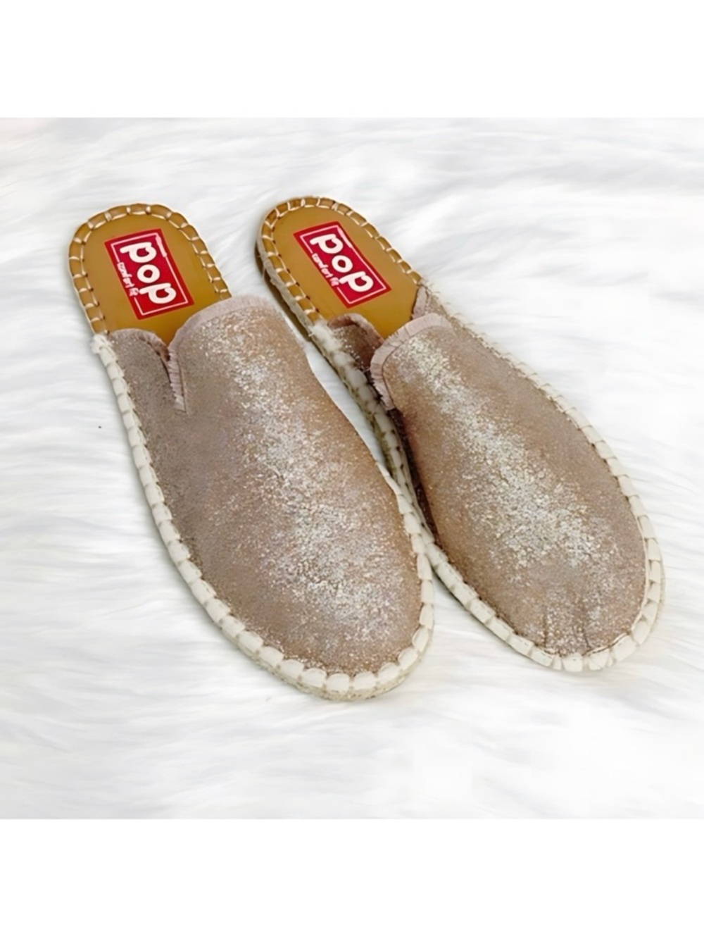 POP Amber Rose Gold Glitter Espadrille Mule Slide Size 10 New In Box